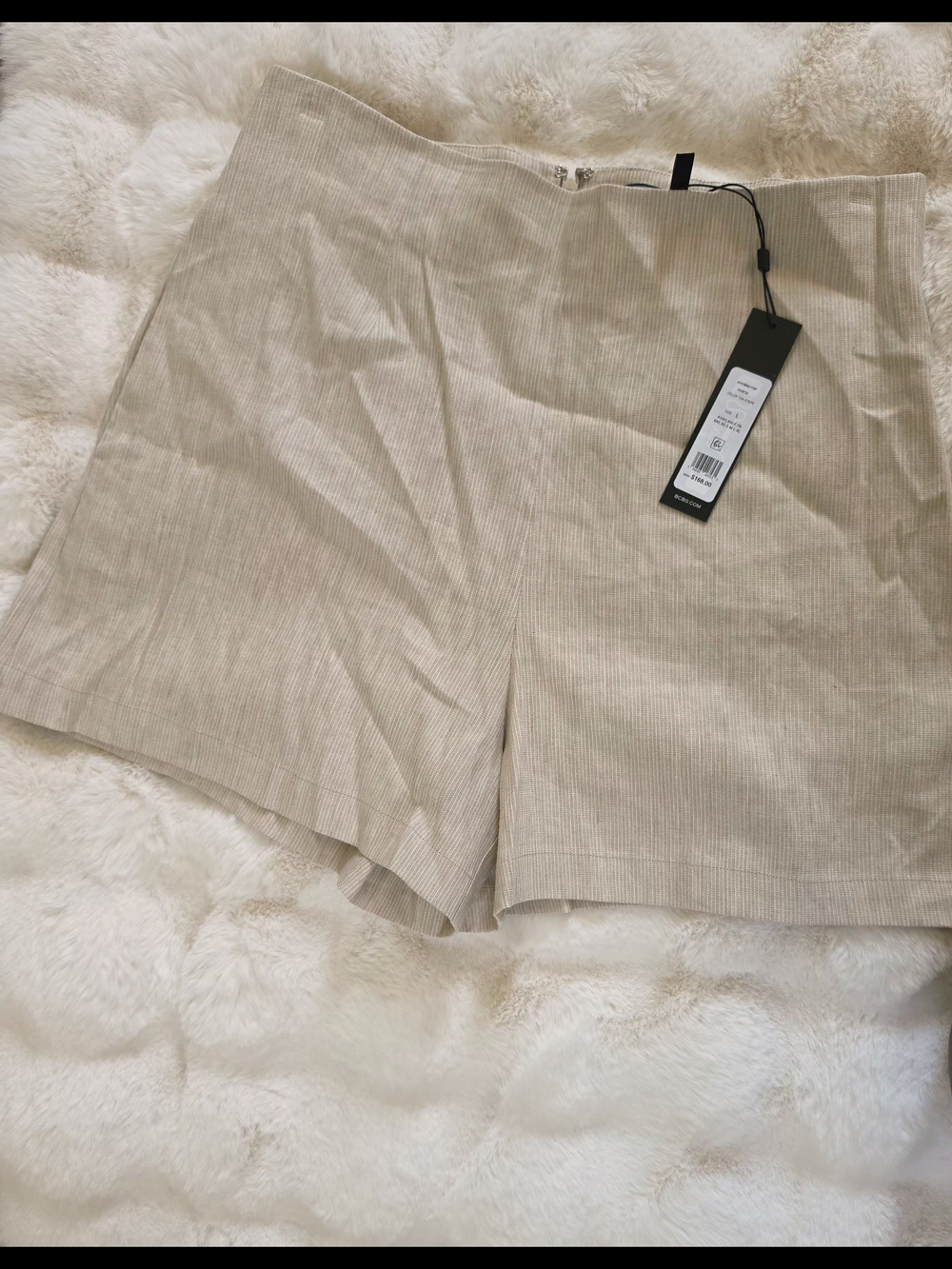 BCBGMaxAzria Neutral Pinstripe High-Rise Tailored Shorts